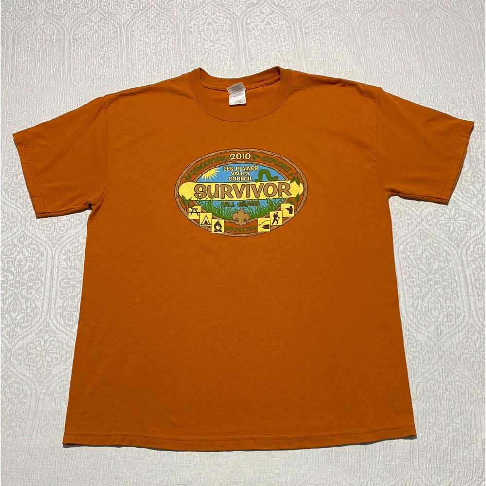 Gildan Boy Scouts Survivor 2010 Des Plaines Valley Council Orange T-Shirt‎ Large